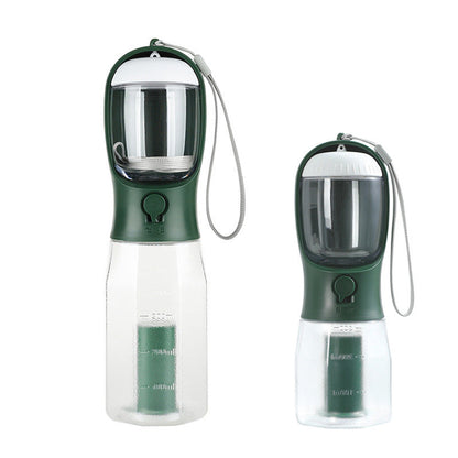 3 in 1 portable dog water bottle with food container and poop bag