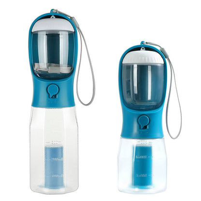 3 in 1 portable dog water bottle with food container and poop bag