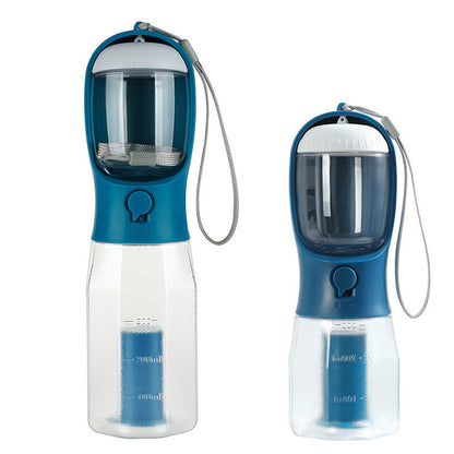 3 in 1 portable dog water bottle with food container and poop bag