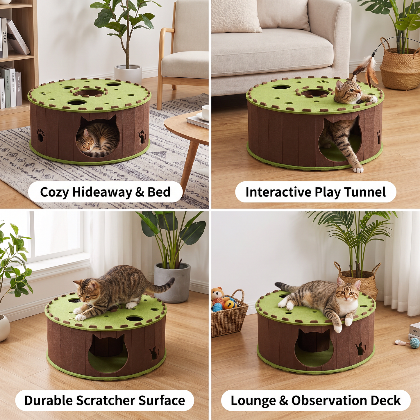 4-in-1 Foldable Cat Tunnel House – Interactive Hideaway, Scratcher & Play Bed