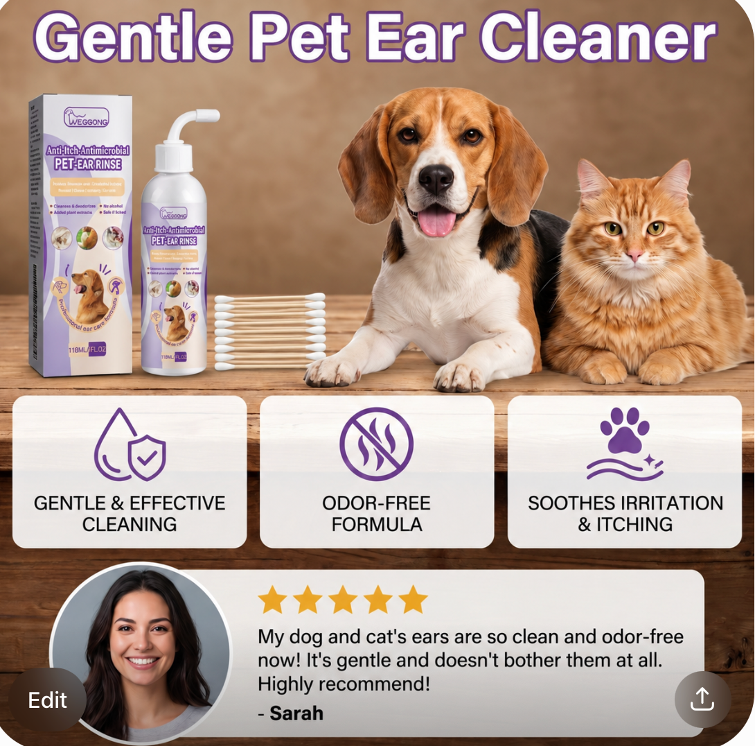 Gentle Pet Ear Cleaner – Odor-Free Formula for Dogs & Cats