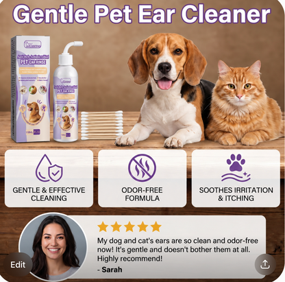 Gentle Pet Ear Cleaner – Odor-Free Formula for Dogs & Cats