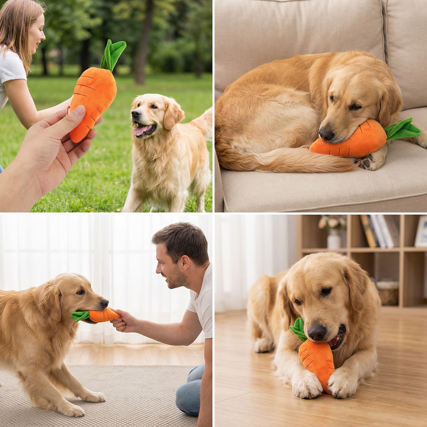 Squeaky carrot dog toy for stress relief and play time