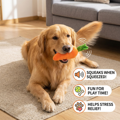 Squeaky carrot dog toy for stress relief and play time