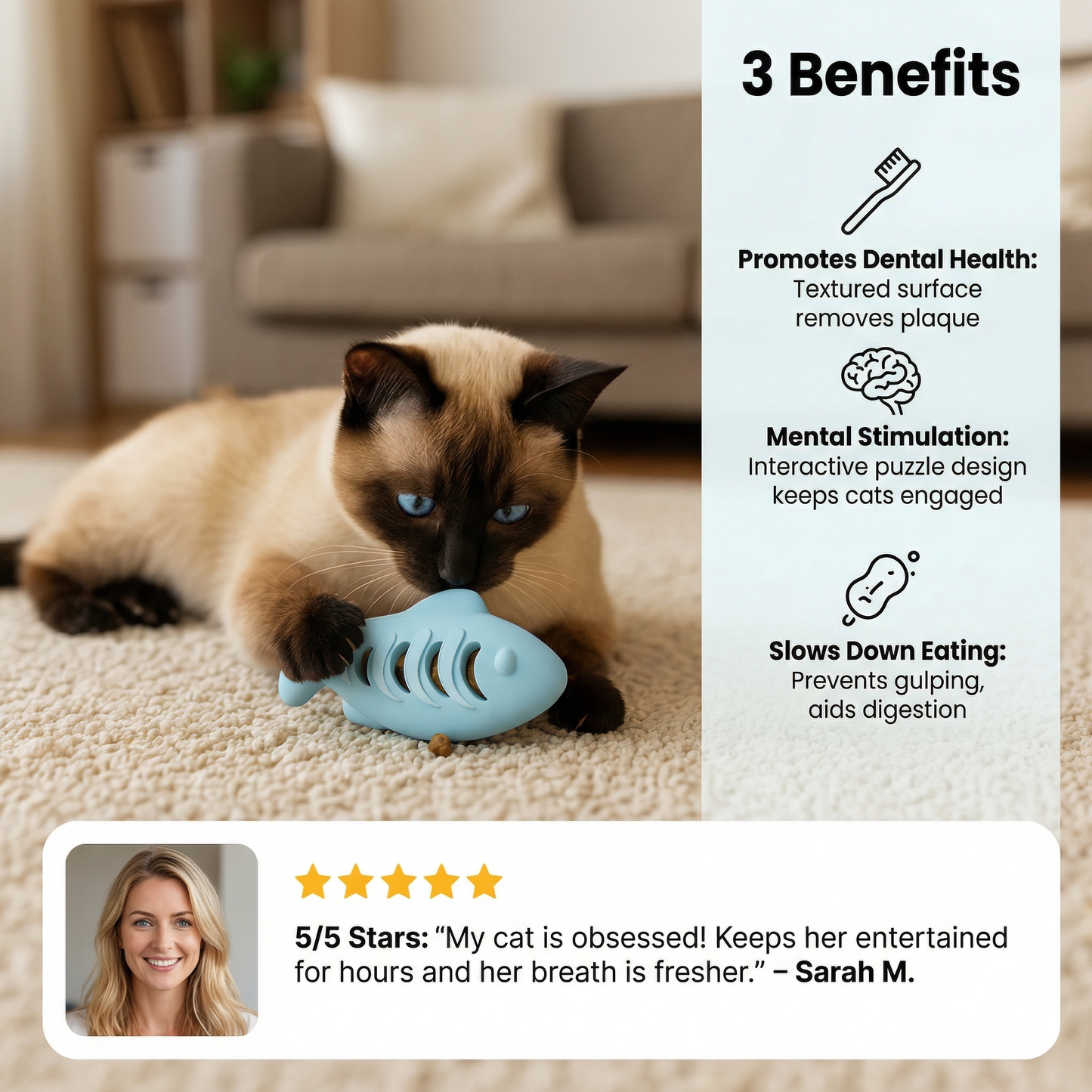 Teeth-cleaning chew & nibble fish – Interactive silicone snack dispenser for cats