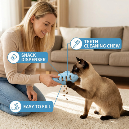 Teeth-cleaning chew & nibble fish – Interactive silicone snack dispenser for cats