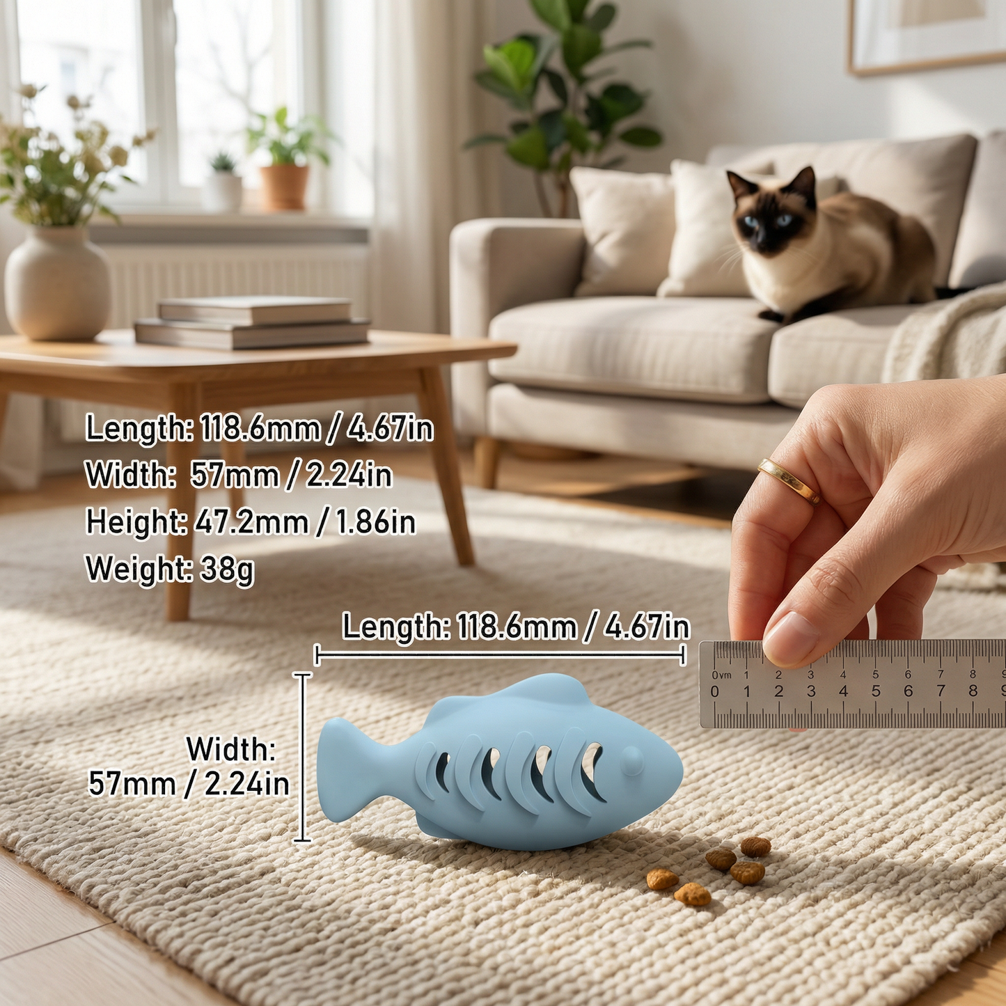 Teeth-cleaning chew & nibble fish – Interactive silicone snack dispenser for cats