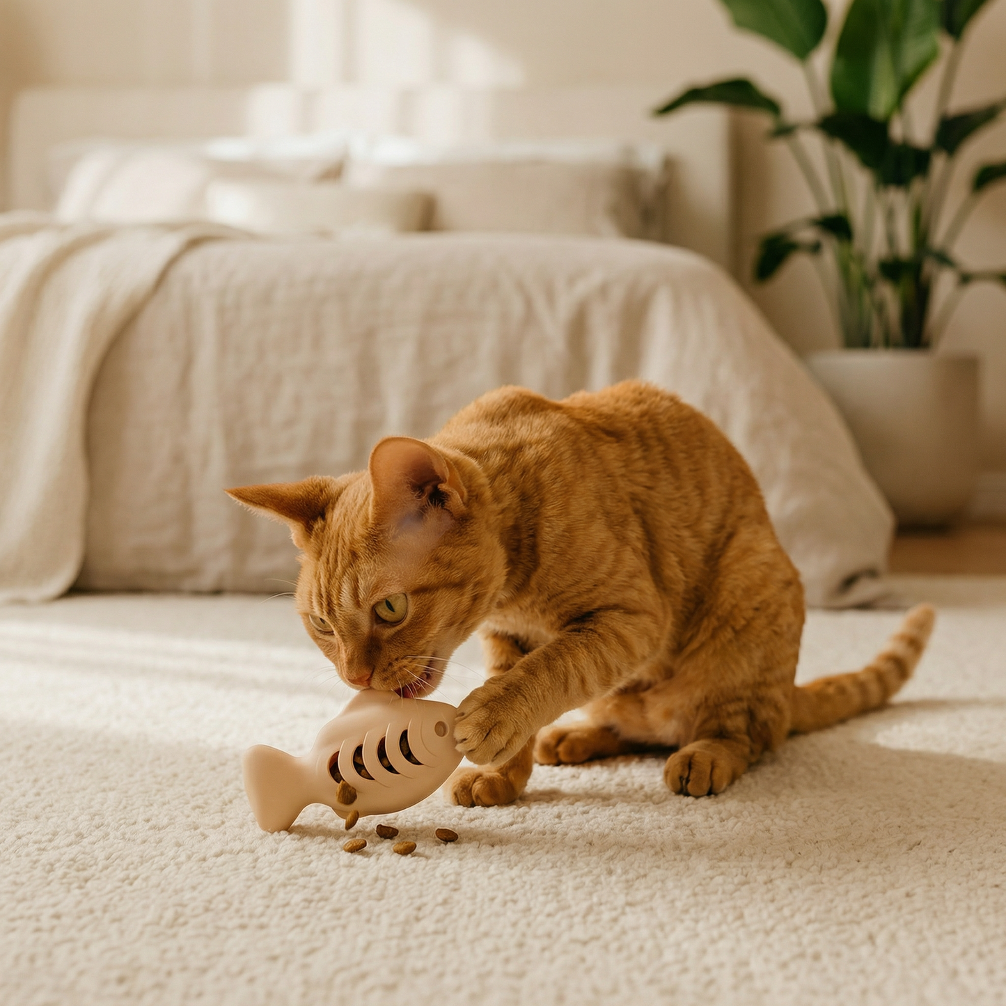 Teeth-cleaning chew & nibble fish – Interactive silicone snack dispenser for cats