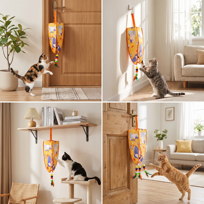 Automatic Hanging Cat Toy with Feather Teasers & Sound
