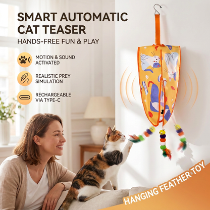 Automatic Hanging Cat Toy with Feather Teasers & Sound