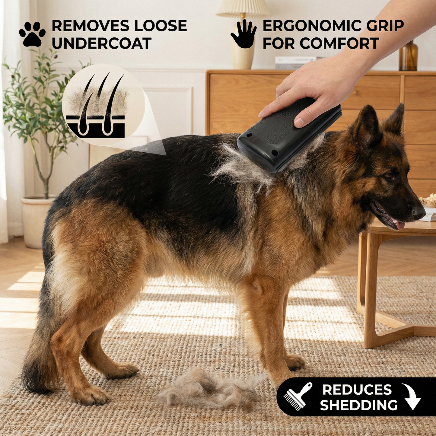 Professional Deshedding Brush for Pets – Effective Undercoat Remover with Ergonomic Handle