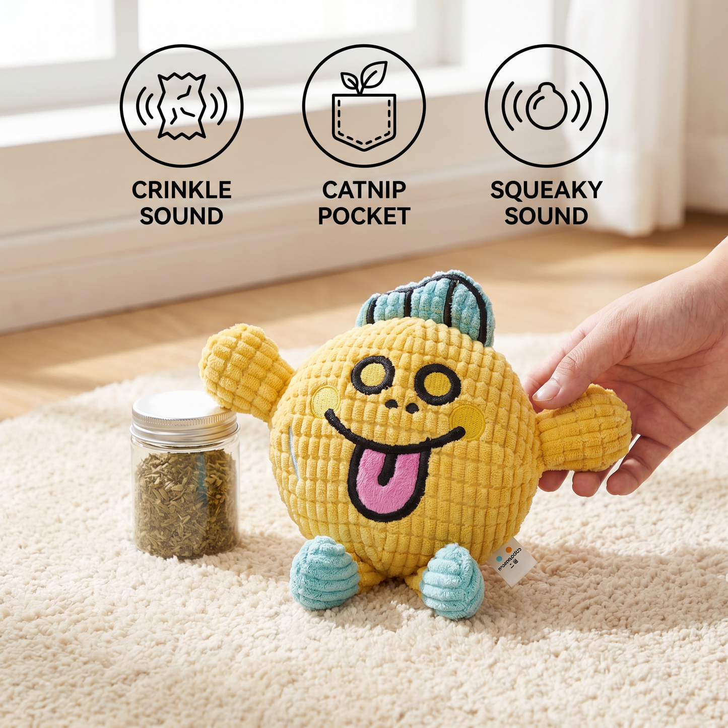 Crinkle Waffle Cat Toy with Catnip Pocket and Squeaky Sound