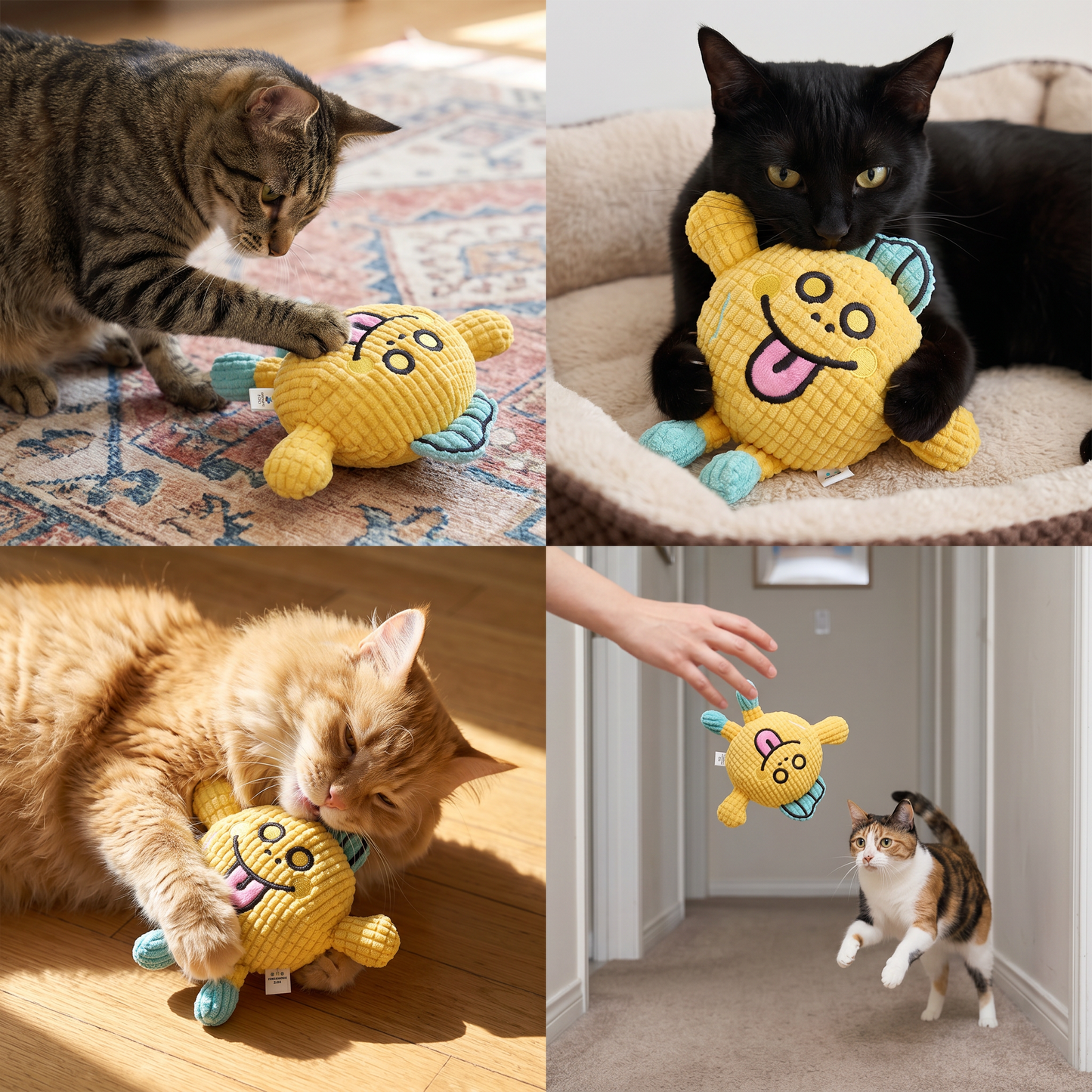 Crinkle Waffle Cat Toy with Catnip Pocket and Squeaky Sound
