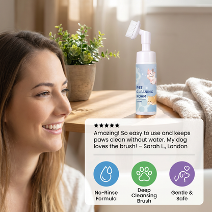 Gentle Waterless Paw Cleansing Foam with Brush for Dogs