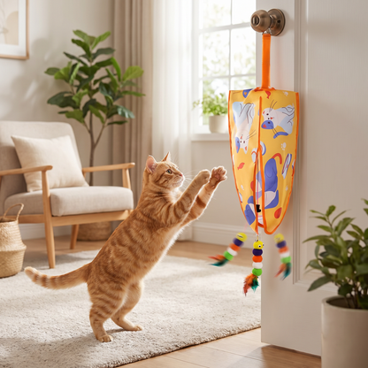 Automatic Hanging Cat Toy with Feather Teasers & Sound