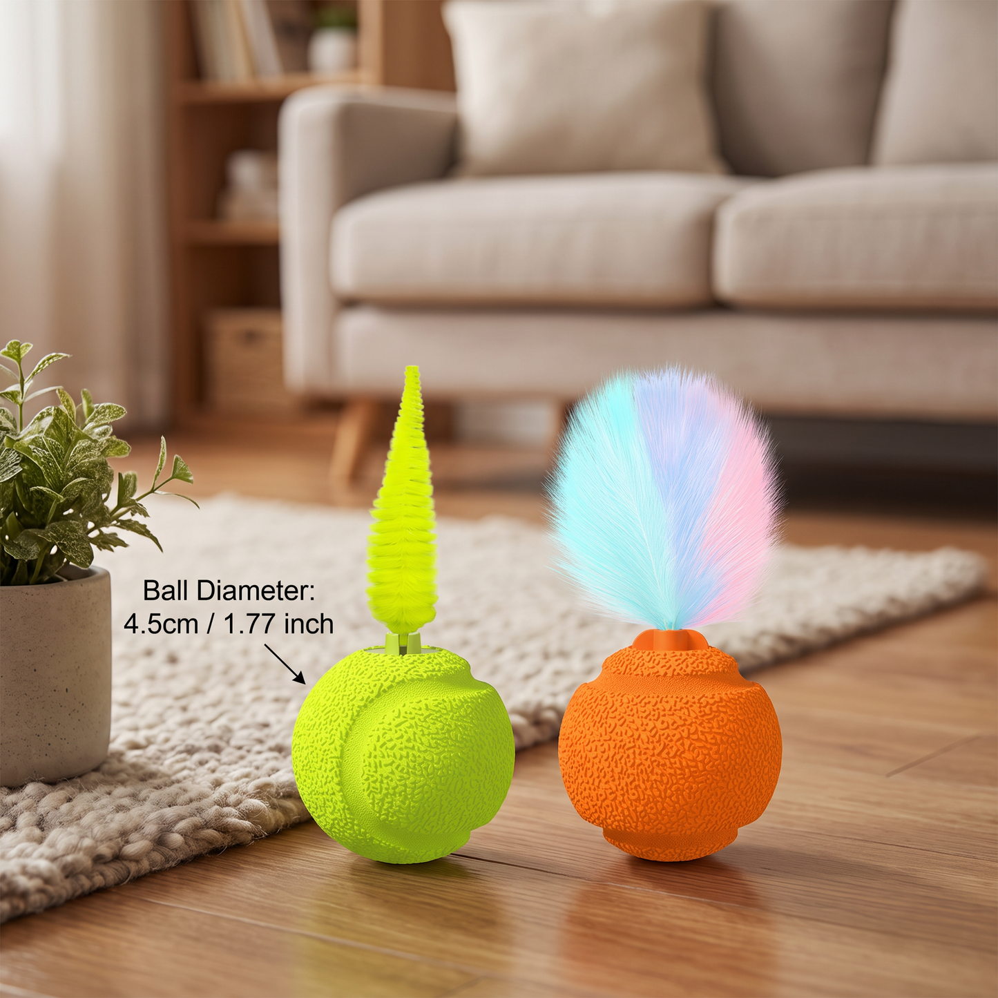 2-Pack Interactive Cat Balls – Plush Feather Tail & Squeaky Sound