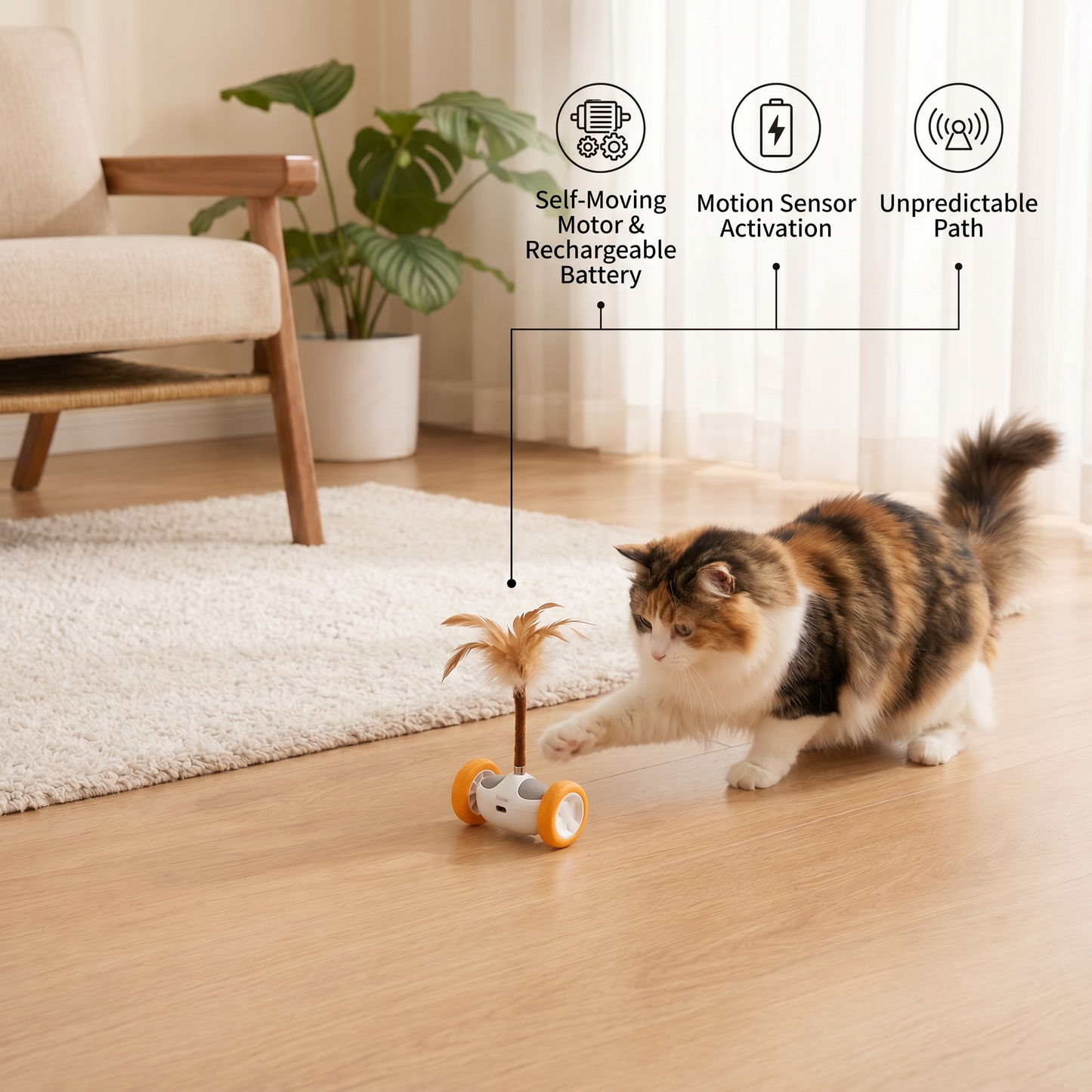Self-Moving Feather Cat Teaser Toy