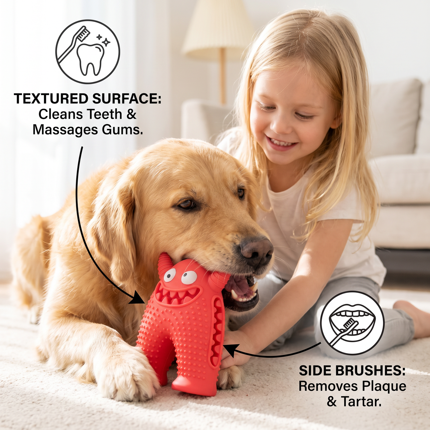Durable Dog Dental Chew Toy – Tooth Cleaning Monster in Dog Colors