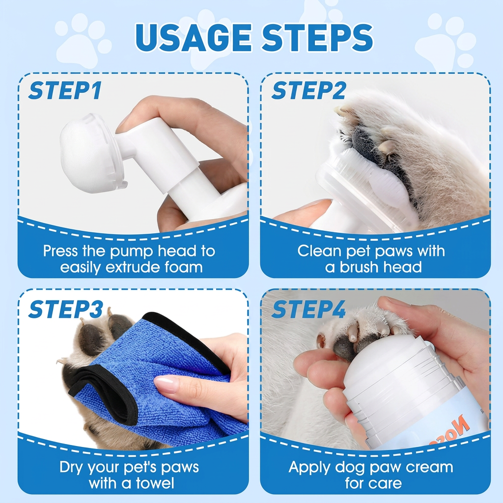 Gentle Waterless Paw Cleansing Foam with Brush for Dogs