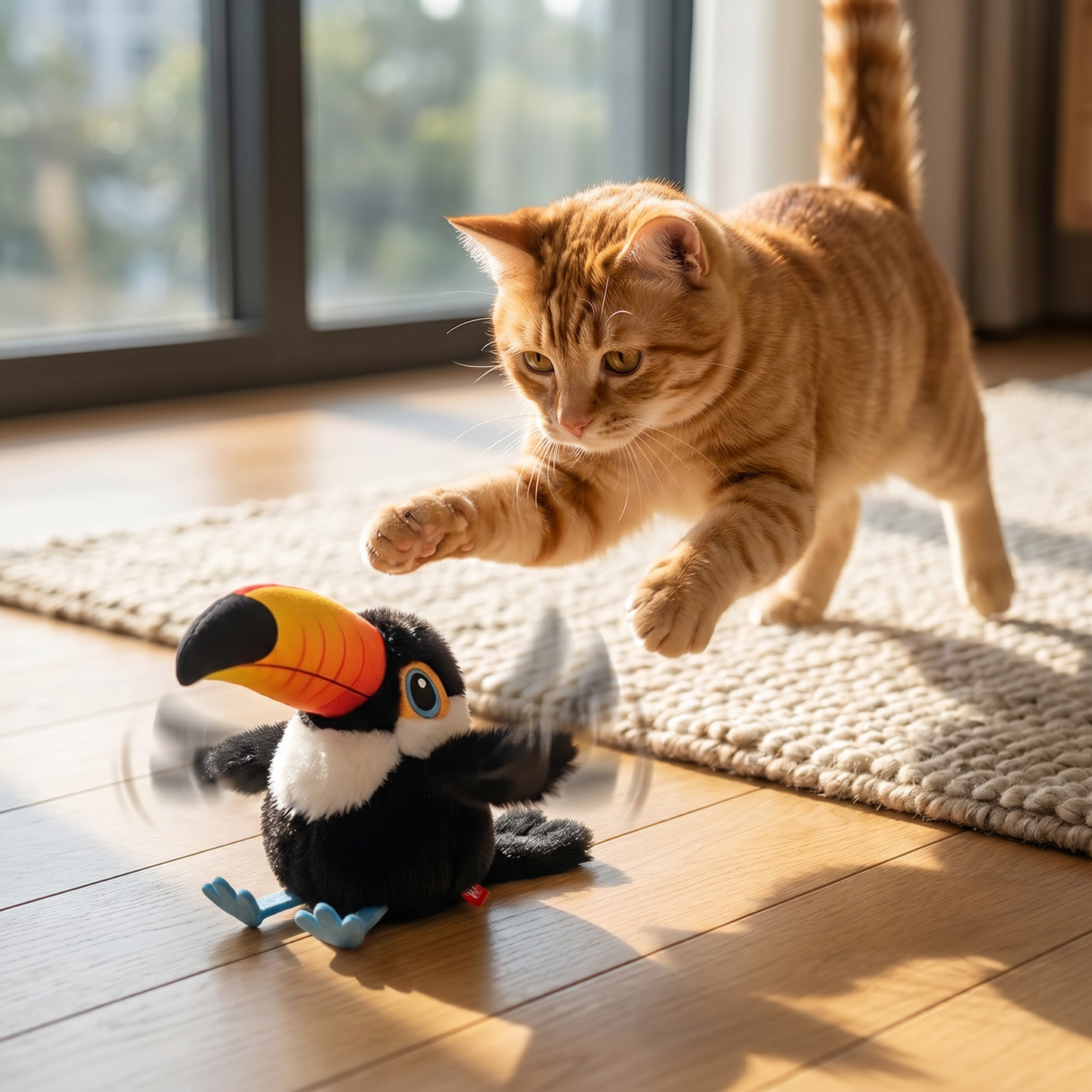Fluttering and chirping bird cat toy