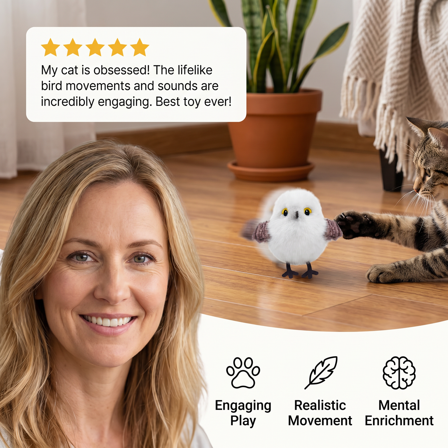 Fluttering and chirping bird cat toy