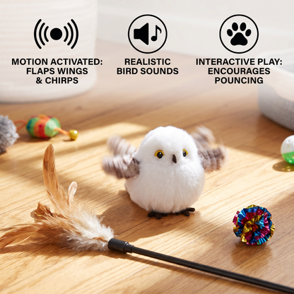 Fluttering and chirping bird cat toy