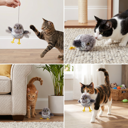 Fluttering and chirping bird cat toy