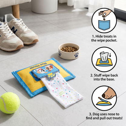 Durable Wet Wipe Snuffle Toy for Dogs – Squeaky Nosework Puzzle with Hidden Treat Pocket
