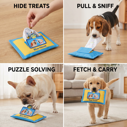 Durable Wet Wipe Snuffle Toy for Dogs – Squeaky Nosework Puzzle with Hidden Treat Pocket