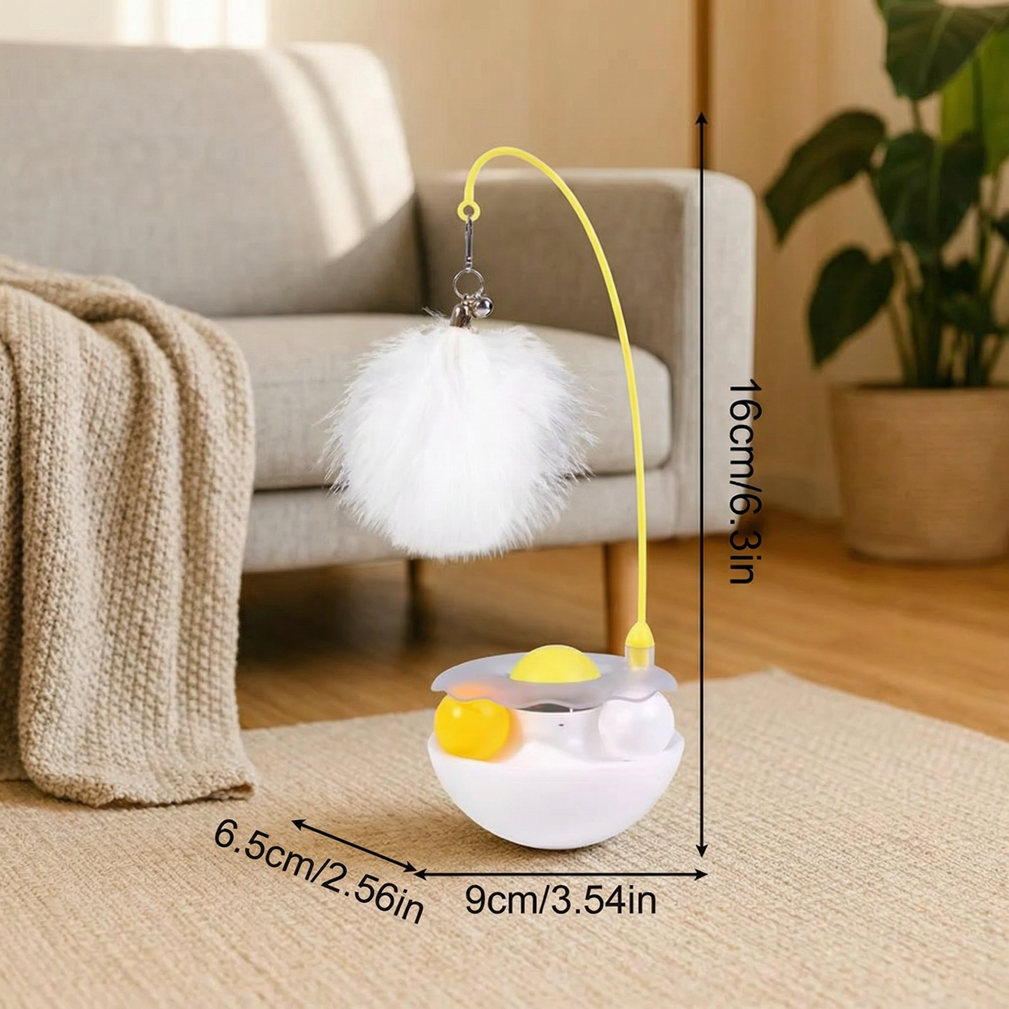Wobbling feather and mint ball play station for cats