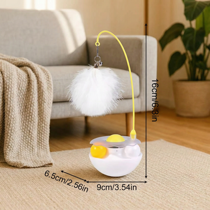 Wobbling feather and mint ball play station for cats