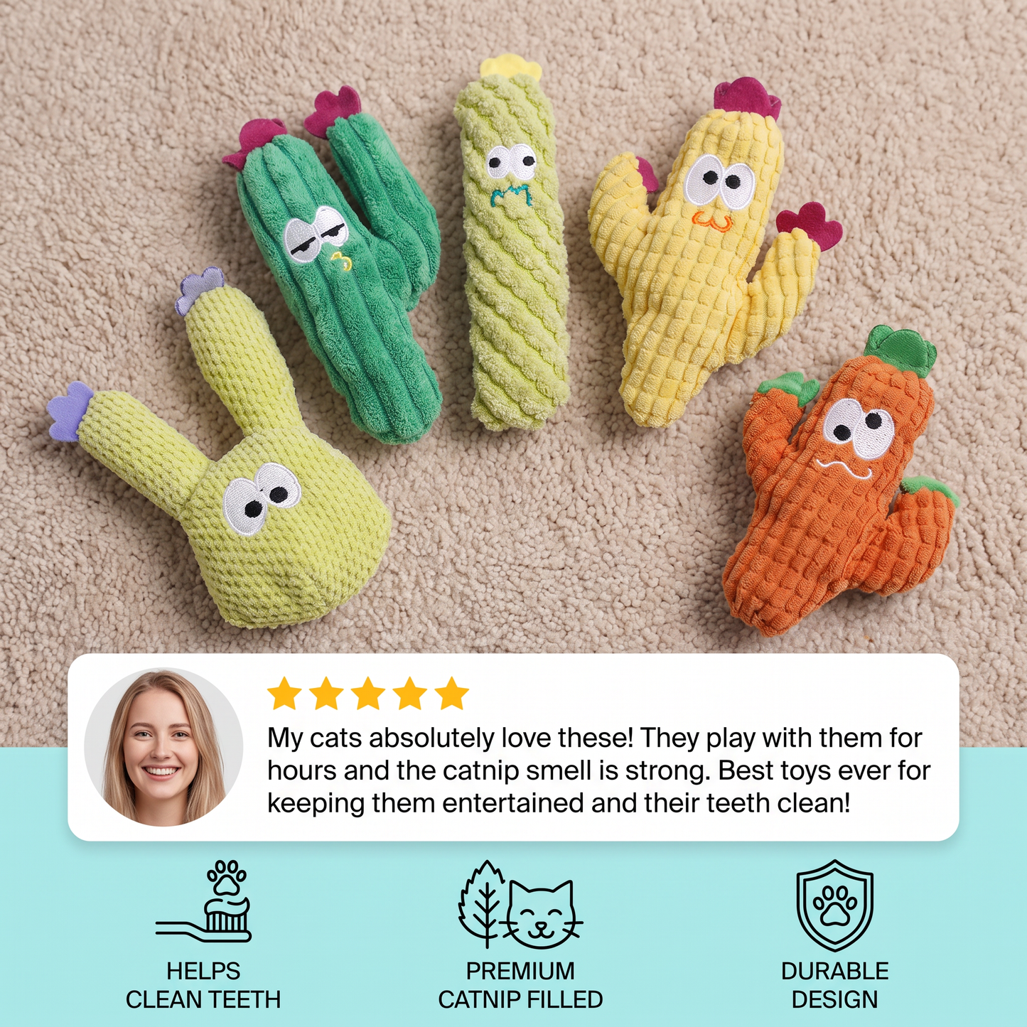 Catnip-Filled Cactus Teeth Cleaning Cat Toy