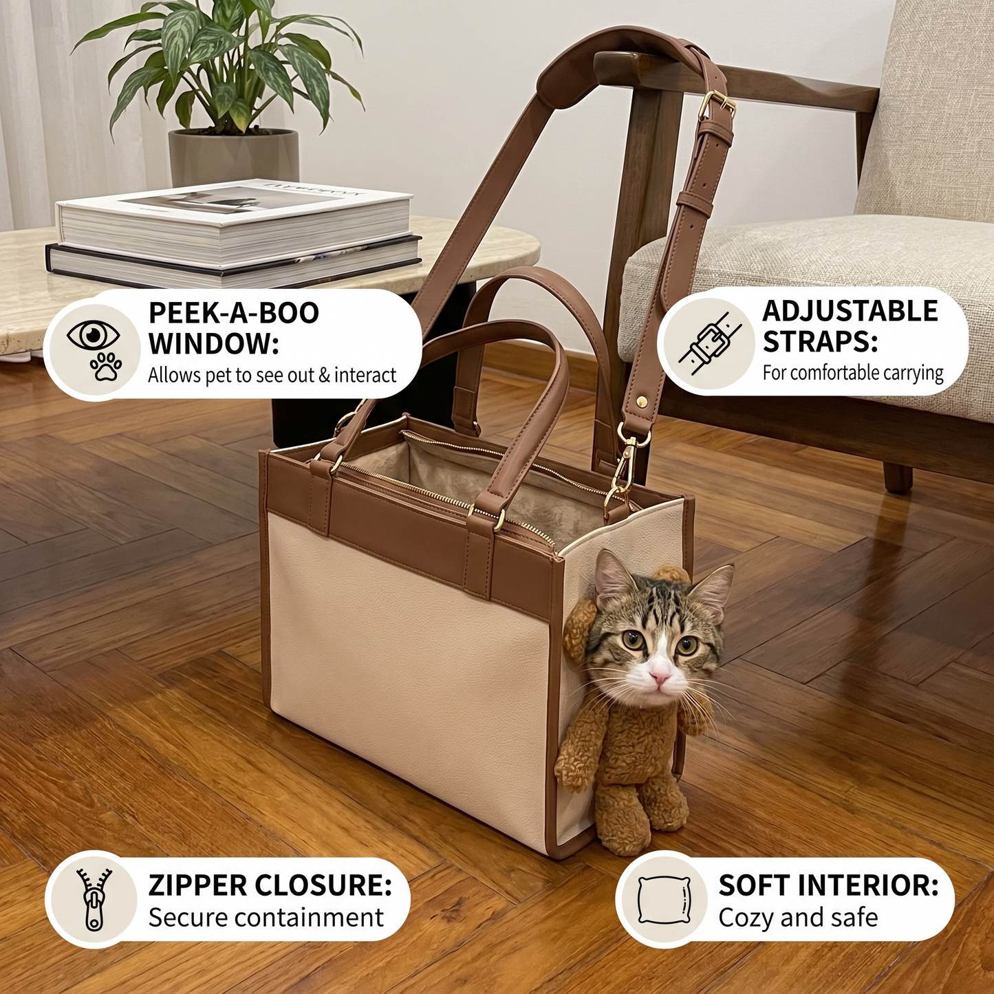 Pet Carrier Tote Bag with Teddy Bear Peek-a-Boo Window
