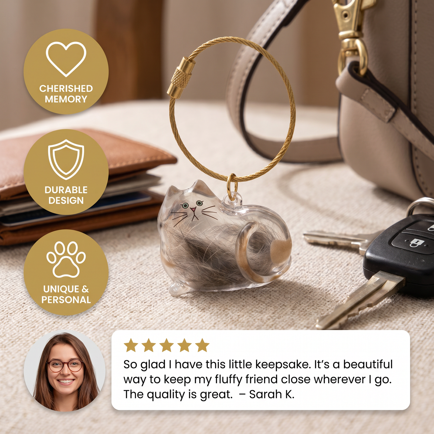 Cat Hair Keepsake Keychain – Pet Fur Memory Holder