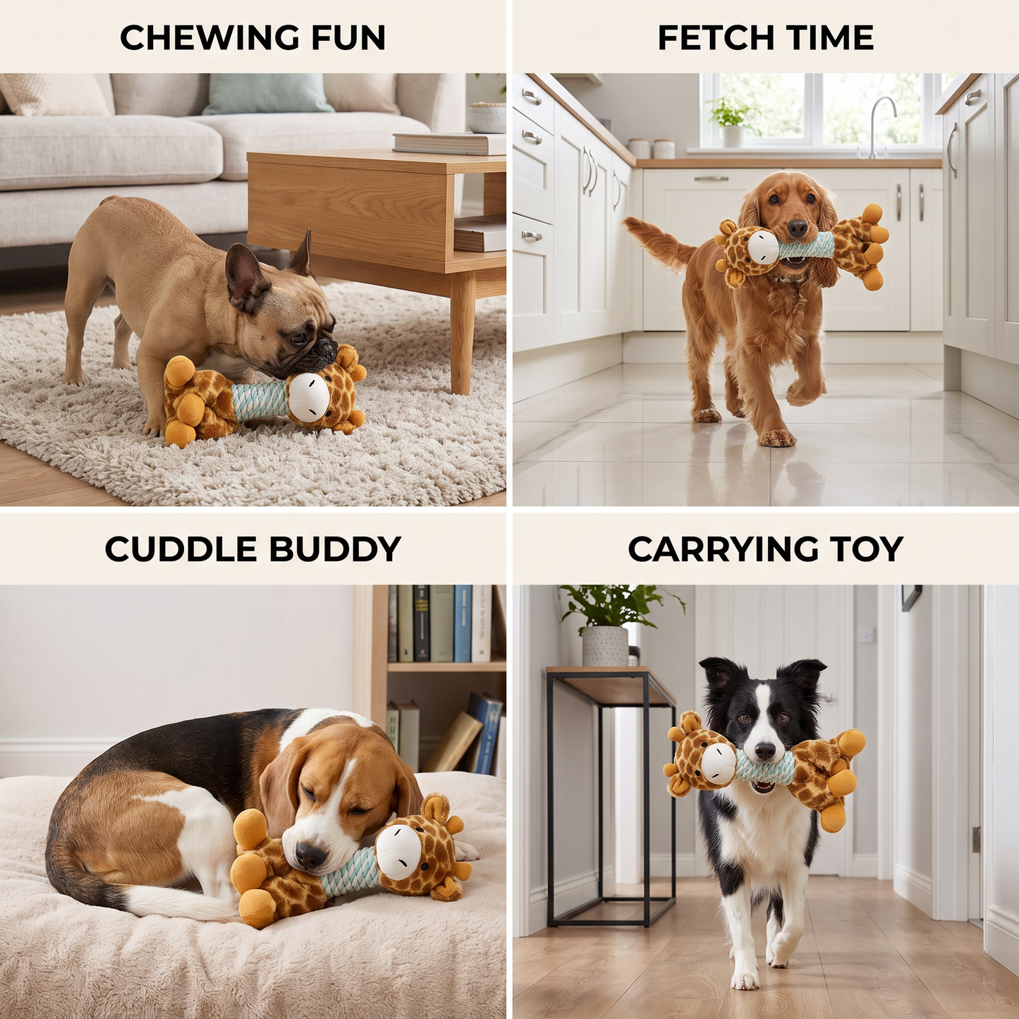 Durable Animal Plush Rope Dog Toy with Squeaker & Teeth Cleaning