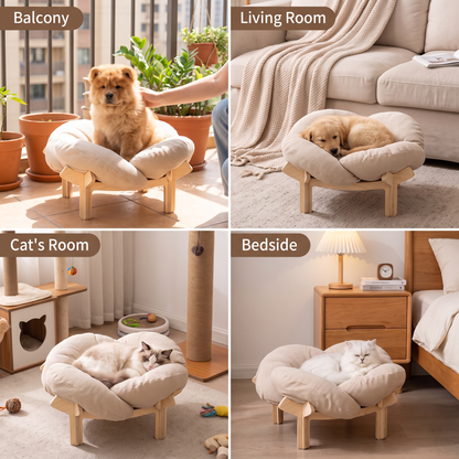 Luxury Elevated Wooden Flower Pet Bed with Plush Cushion