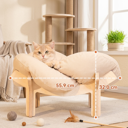 Luxury Elevated Wooden Flower Pet Bed with Plush Cushion