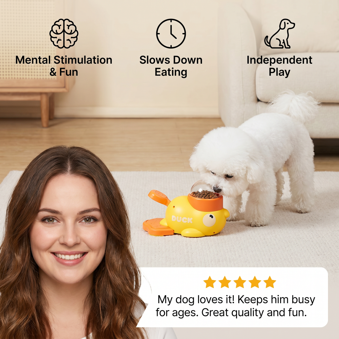Interactive self-feeding dispenser for dogs