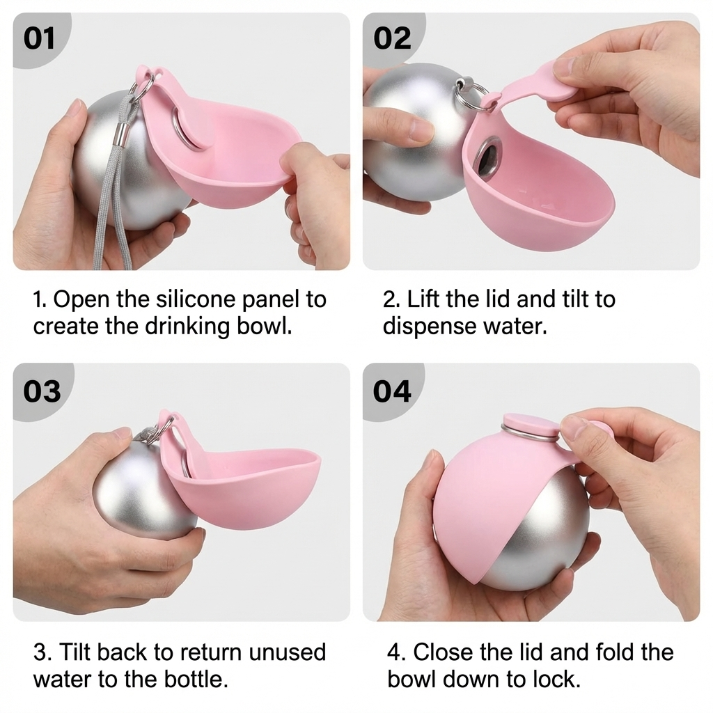 2-in-1 Dog Travel Water Bottle – Leakproof Stainless Steel Bottle with Silicone Bowl