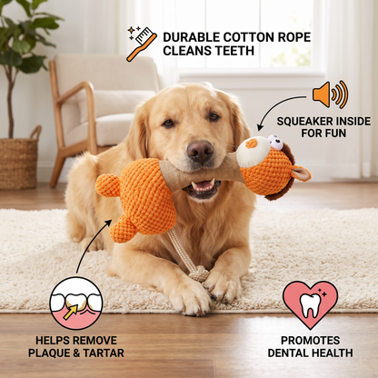 Durable Cotton Rope Teeth Cleaning Plush Dog Toy with Squeaker