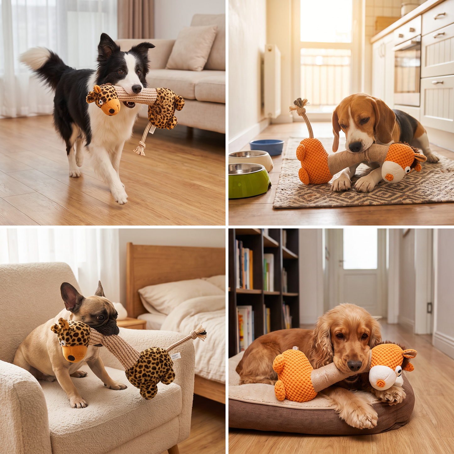 Durable Cotton Rope Teeth Cleaning Plush Dog Toy with Squeaker