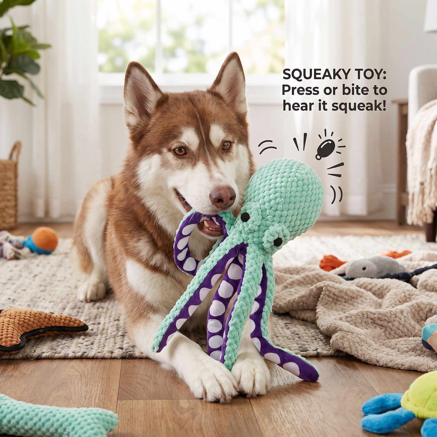Large Octopus Plush Squeaky Dog Toy