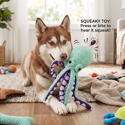 Large Octopus Plush Squeaky Dog Toy