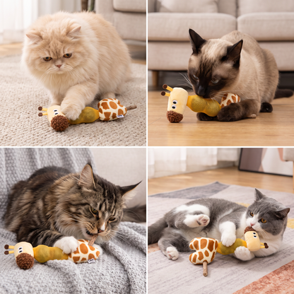 3-in-1 Dental Giraffe Cat Toy – Plush, Catnip Balls & Natural Chew Stick