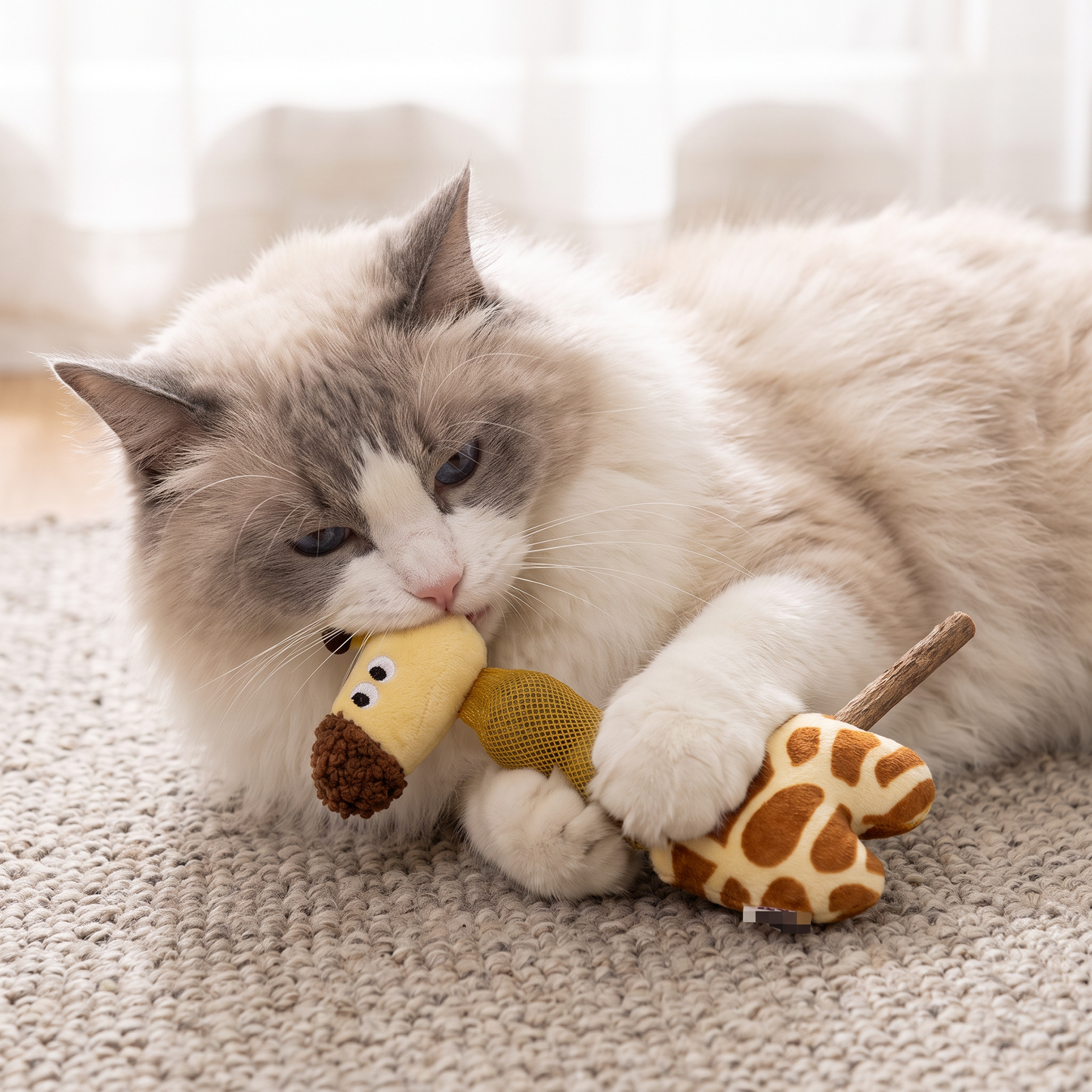 3-in-1 Dental Giraffe Cat Toy – Plush, Catnip Balls & Natural Chew Stick