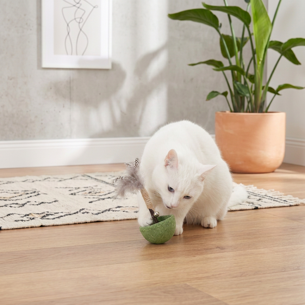 Teeth Cleaning Catnip Tumbler Cat Toy – Interactive Feather Teaser with Bell
