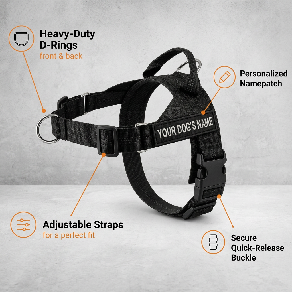 Personalized Reflective No-Pull Dog Harness with Custom Name Patch