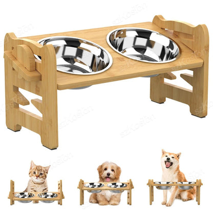 Raised Bamboo Pet Bowls