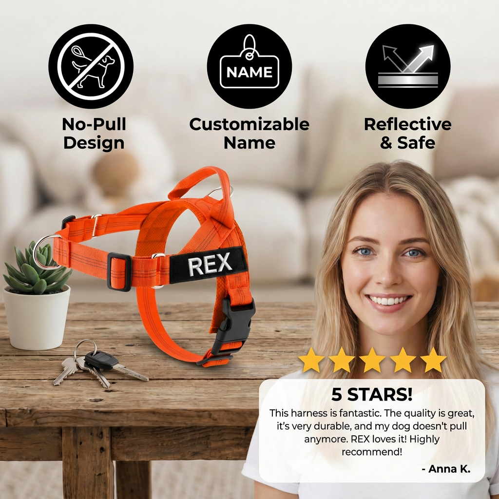 Personalized Reflective No-Pull Dog Harness with Custom Name Patch