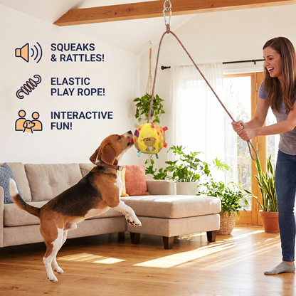 Interactive Hanging Dog Ball Toy with Elastic Play Rope & Hook